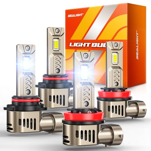 SEALIGHT 9005 H11 LED Combo for Driving Light Bulbs 90000LM Super Bright Bulb 10X Brigher than Origin 6500K White 11 Real Size HB3 H8H9 LED Bulb Plug and Play Pack of 4 - Image 1