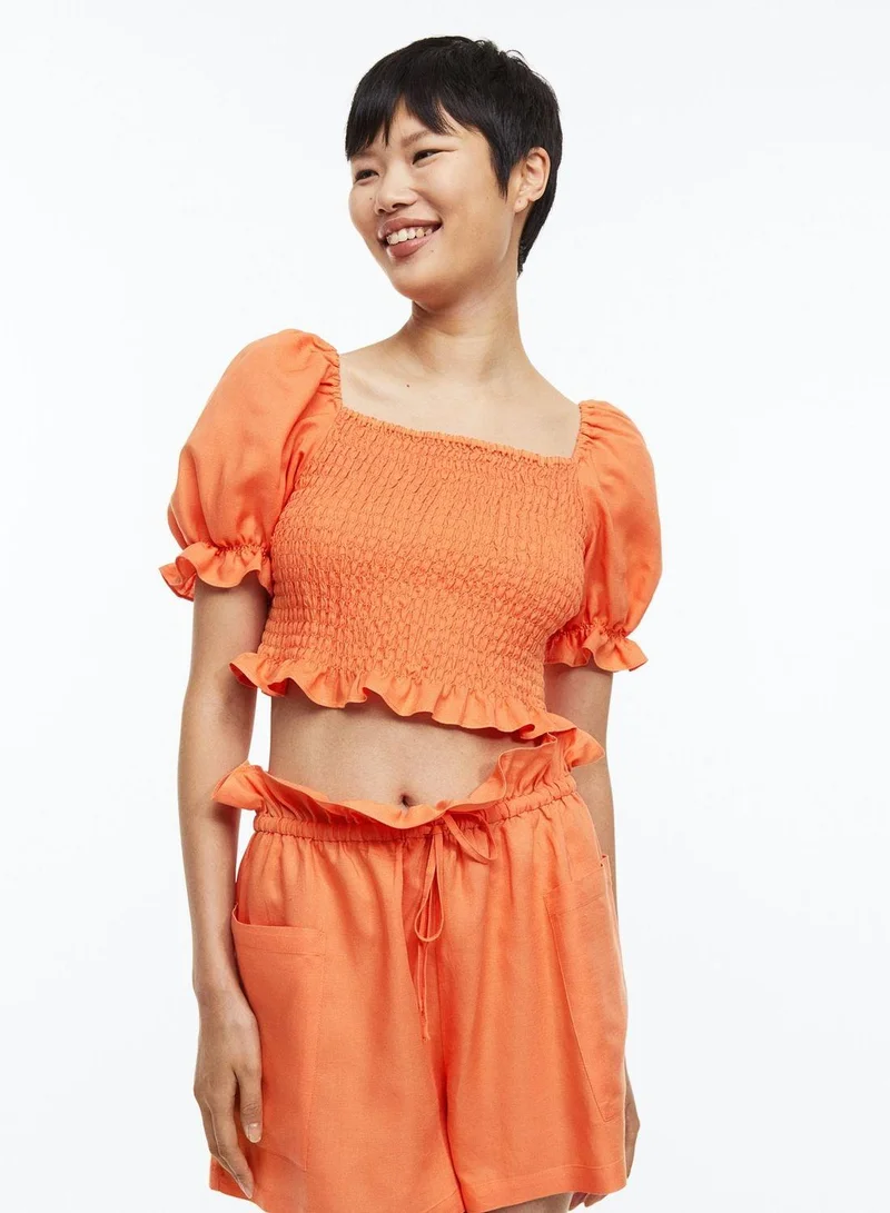 H&M Ruched Balloon Sleeve Crop Top