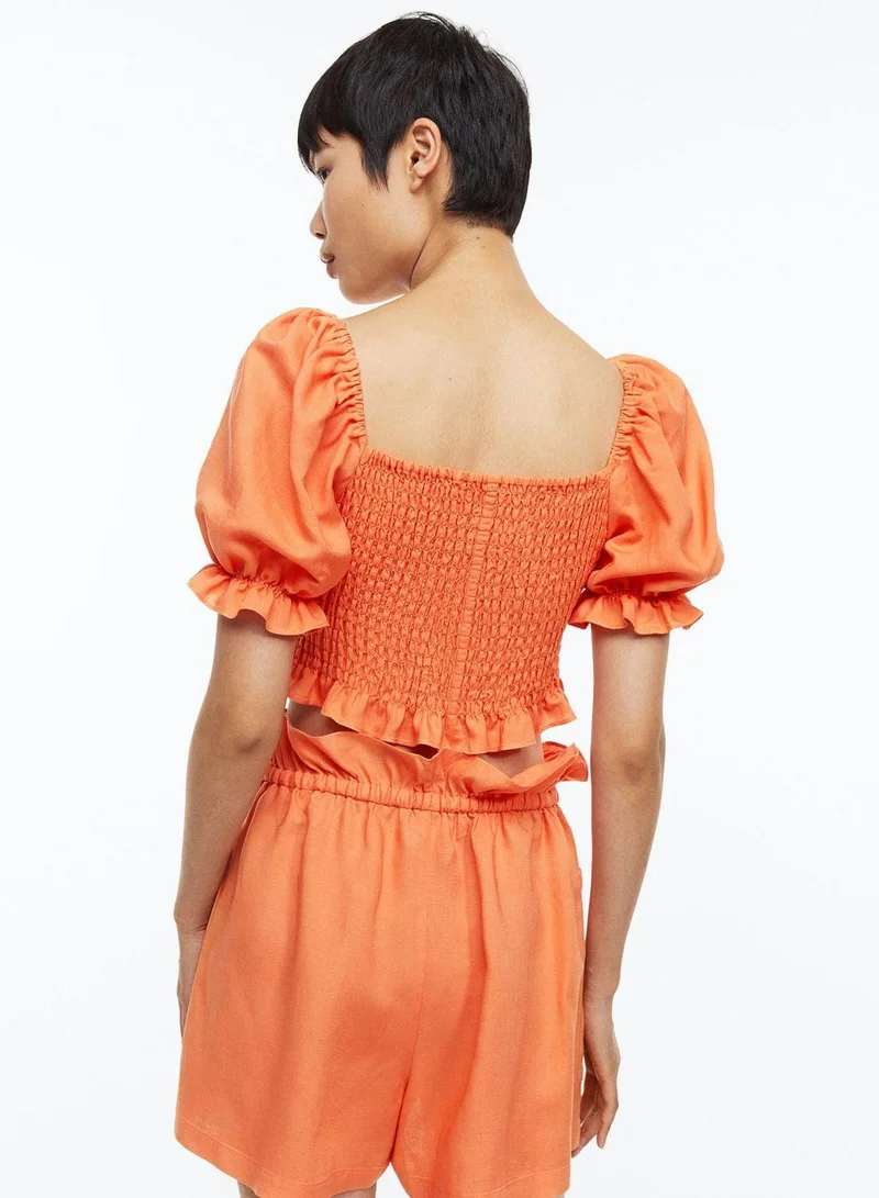 H&M Ruched Balloon Sleeve Crop Top