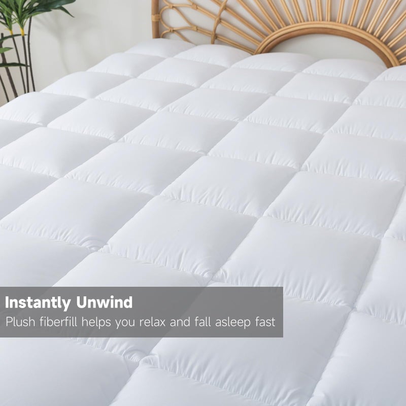 SHOUREN Memory Foam Mattress Topper King 2inch+2inch, Pressure-Relieving Bed Topper with Secure Strap Design for Back Pain, Soft and Supportive, Shredded Memory Foam - Image 3