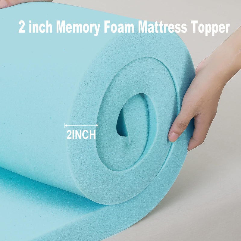 SHOUREN Memory Foam Mattress Topper King 2inch+2inch, Pressure-Relieving Bed Topper with Secure Strap Design for Back Pain, Soft and Supportive, Shredded Memory Foam - Image 4
