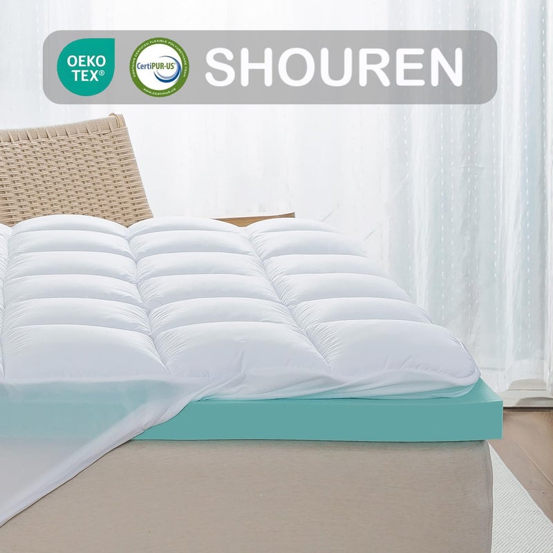 SHOUREN Memory Foam Mattress Topper King 2inch+2inch, Pressure-Relieving Bed Topper with Secure Strap Design for Back Pain, Soft and Supportive, Shredded Memory Foam - Image 5