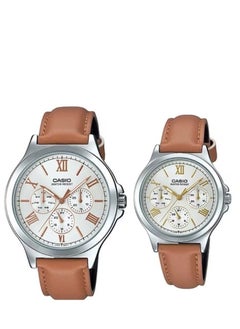 CASIO Casio Analog Multifuntion Brown Leather Band Couple Set Watch MTP/LTP-V300L-7A2 