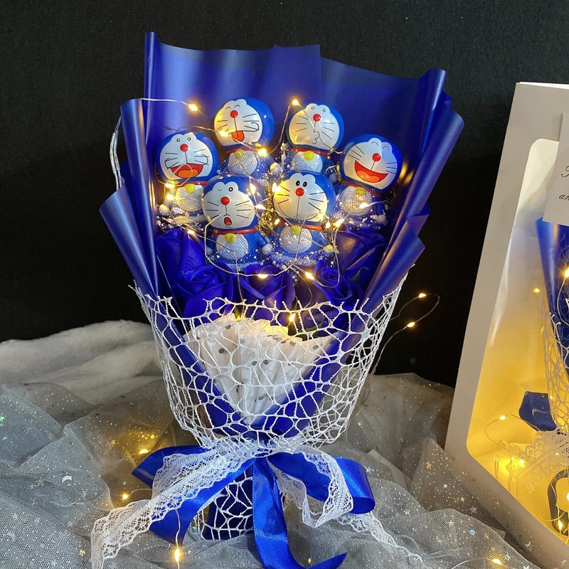 Y&D Anime Doraemon Stitch Totoro Princess Bunny Stuffed Animal Toys – Cute PVC Plush Doll Flower Bouquet Gift Set for Kids, Perfect for Birthday & Children's Day for Boys and Girls - Image 2