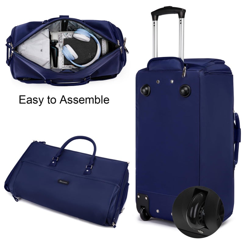 Modoker Rolling Garment Bags, Large Garment Duffle Bag with Wheels, 3 in 1 Garment Suit Luggage Bag for Women Men Business Travel Weekender, Blue - Image 3