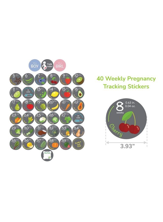 Bebon Bump Stickers 40 Weekly Pregnancy Tracking Stickers Week 5 To 40 + 4 Bonus Stickers Pregnancy Photo Prop Fruit 3.93 Inch  - Image 5