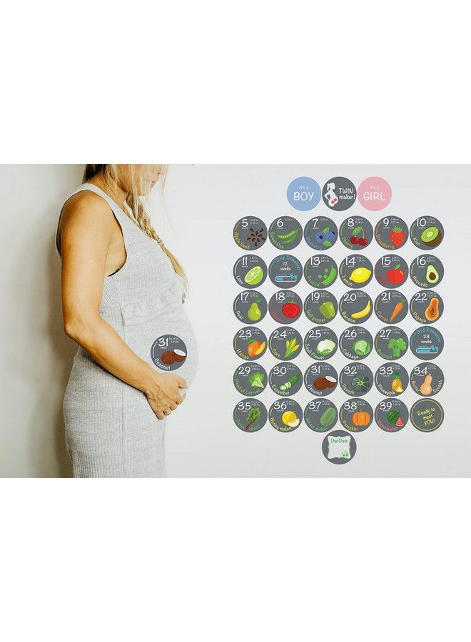 Bebon Bump Stickers 40 Weekly Pregnancy Tracking Stickers Week 5 To 40 + 4 Bonus Stickers Pregnancy Photo Prop Fruit 3.93 Inch  - Image 3