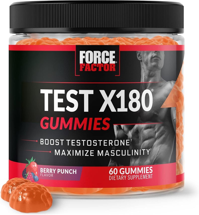 Force Factor Test X180 Gummies Testosterone Booster for Men with Tongkat Ali Horny Goat Weed Tribulus Terrestris Fenugreek  Black Maca Supplement Men Berry Punch 60 Gummies 1Pack - Image 1