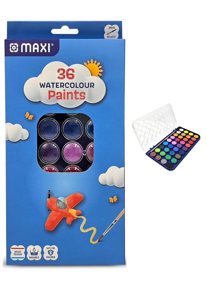 Maxi طقم ألوان مائية مكون من 36 لون مع فرشاة طلاء - Image 1