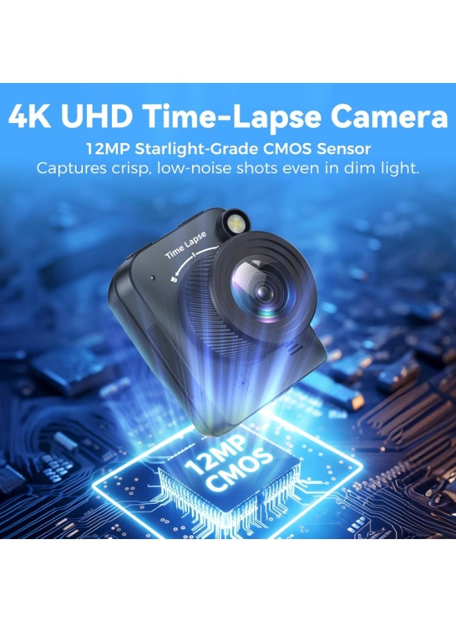 كاميرا Time Lapse بدقة 4K FHD للتصوير الخارجي، مقاومة للماء IP66، بطارية حتى 6 أشهر، كارت ذاكرة TF سعة 32GB، لتصوير البناء والطقس والنباتات - Image 2
