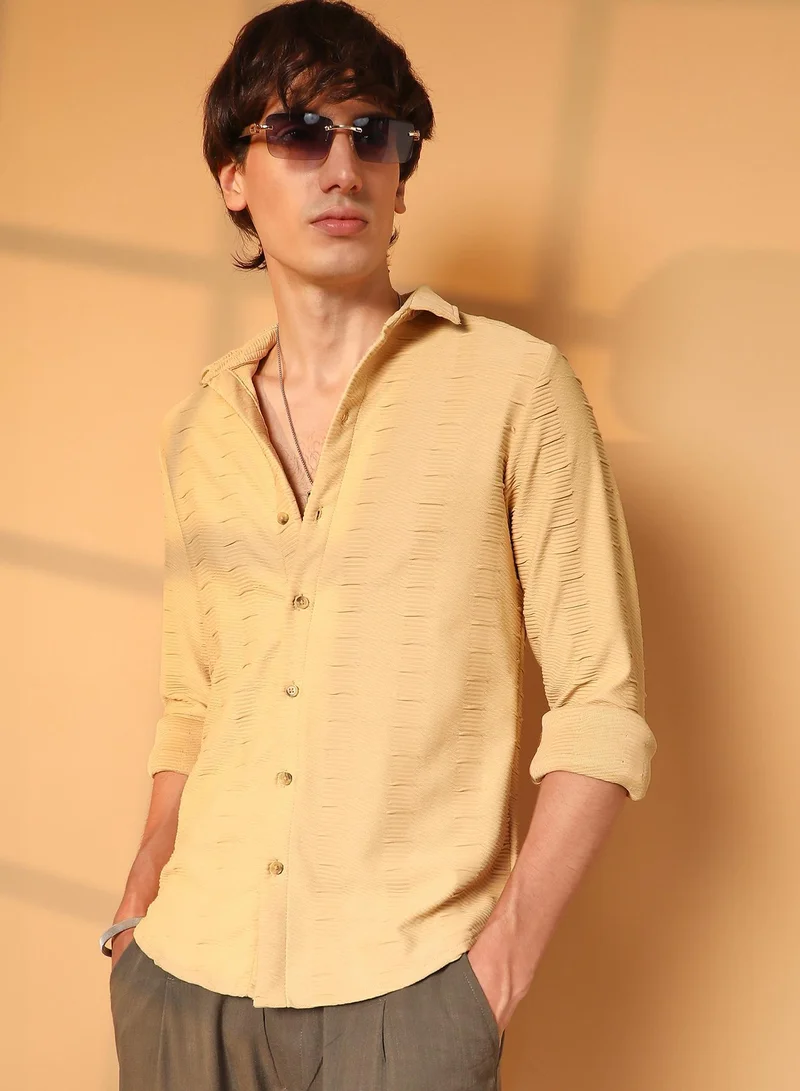 كامبوس سوترا قميص رجالي مضلع باللون الأصفر الزبدة