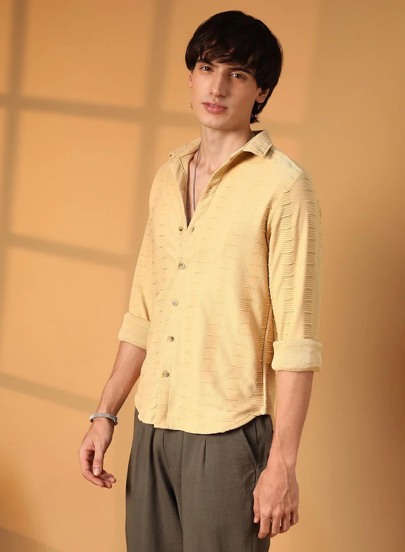 CAHOOT  Men's Butter Yellow Ruche-Ribbed Shirt for Men | Best Price UAE
