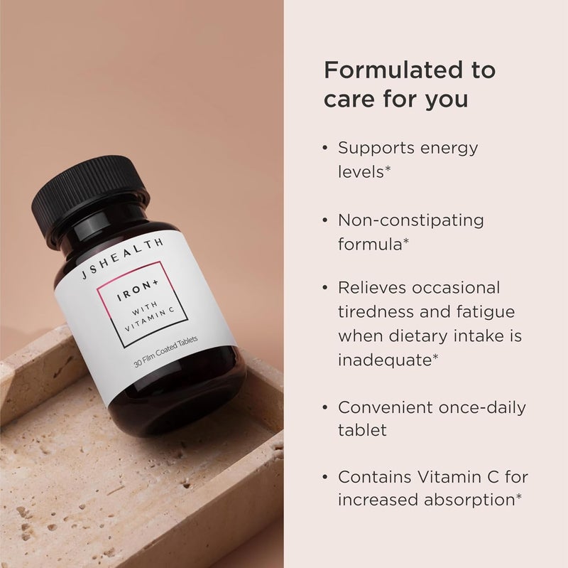 JSHealth مكمل الحديد من JSHealth لدعم الطاقة  أقراص نقص الحديد مع فيتامين C وفيتامين B12  بدون غثيان  30 قرص - Image 3
