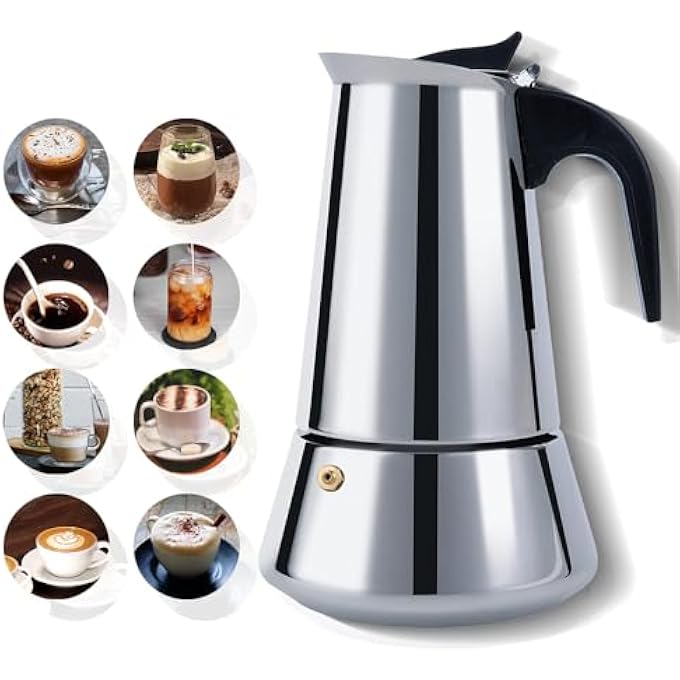 Azonee Stovetop Espresso Maker 6Cup300Ml Stainless Steel Classic Moka Coffee Pot With Coffee Percolator Design Italian Coffee Maker Suitable For Induction Cookers - Image 2