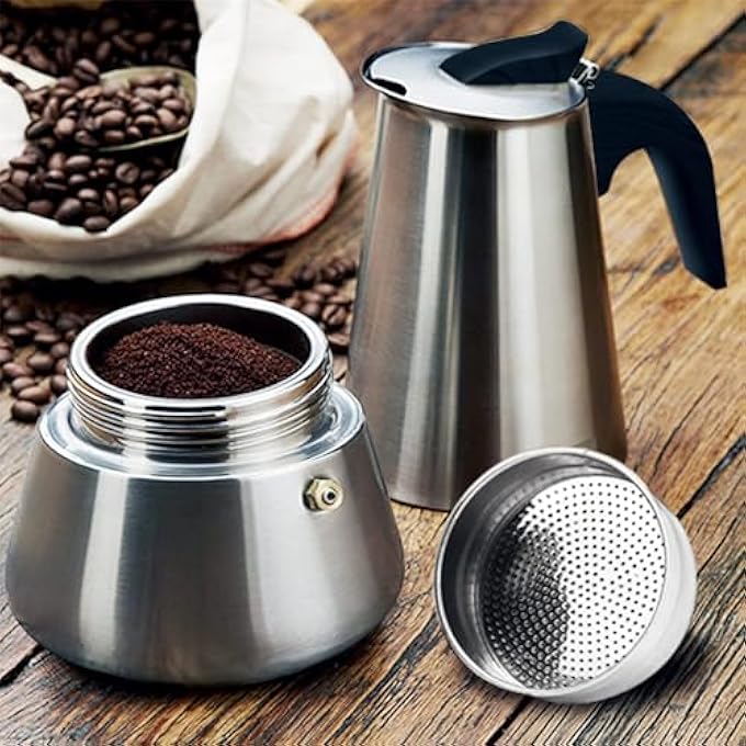 Azonee Stovetop Espresso Maker 6Cup300Ml Stainless Steel Classic Moka Coffee Pot With Coffee Percolator Design Italian Coffee Maker Suitable For Induction Cookers - Image 5