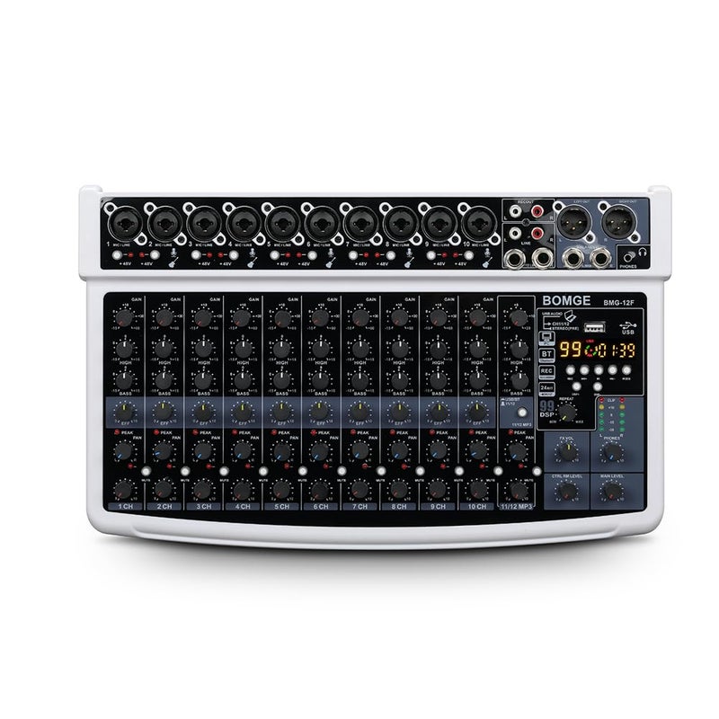 BOMGE 12 Channel Professional Audio Mixer Bluetooth Studio Mixer with USB 48V Power XLRRCA Inputs 99 DSP Effects For Professional and Beginners 12FW - Image 2