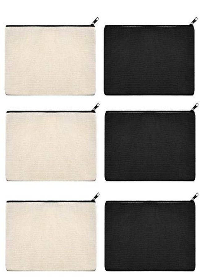 Lify Diy Craft Blank Bag Canvas Makeup Pencil Pouch With Zipper- Multipurpose Pen Pencil Case Cotton Canvas Cosmetic Bag Travel Cosmetic Bag -6 Piece Pack  - Image 1