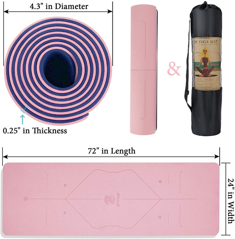 Bodylastics Yoga Mat for Men and Women with Carry Bag TPE 6ft x 2ft x 6mm Large Size Anti Slip & Anti Tear Workout Mat (Pink/Blue) - Image 5