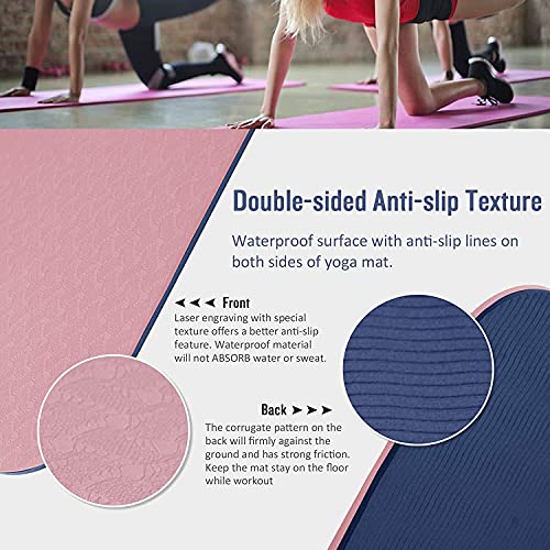 Bodylastics Yoga Mat for Men and Women with Carry Bag TPE 6ft x 2ft x 6mm Large Size Anti Slip & Anti Tear Workout Mat (Pink/Blue) - Image 2