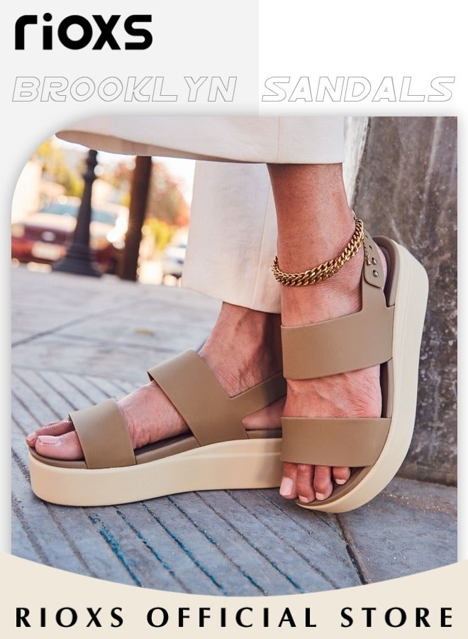 RIOXS Brooklyn Low Wedges Platform Sandals Comfy Open Toe Flats for Casual Beach  - Image 2