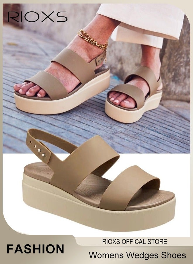 RIOXS Brooklyn Low Wedges Platform Sandals Comfy Open Toe Flats for Casual Beach  - Image 1