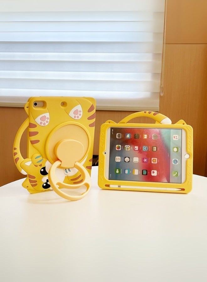 Redmi Pad Se 11 Inch Cover Fall-Resistant, Tablet Cover For Kids With Cute Cat Shape, Redmi Pad Se Cover With 3-In-1 Multi Grip (Handle/Stand/Pen Tray), Free School Bag Strap Anti-Glare Screen Protector Kids Stylus Designed For Children-Orange Yellow - Image 5