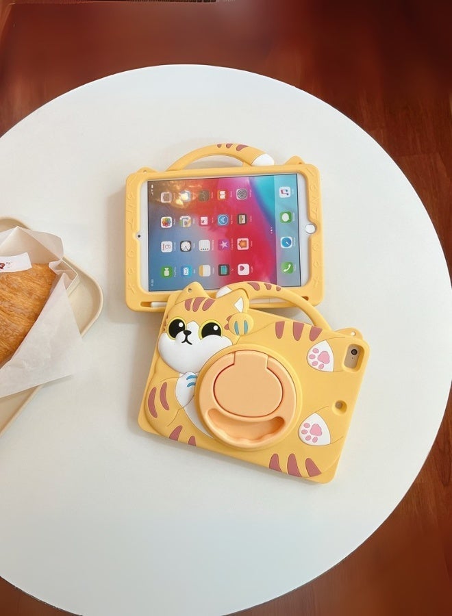 Redmi Pad Se 11 Inch Cover Fall-Resistant, Tablet Cover For Kids With Cute Cat Shape, Redmi Pad Se Cover With 3-In-1 Multi Grip (Handle/Stand/Pen Tray), Free School Bag Strap Anti-Glare Screen Protector Kids Stylus Designed For Children-Orange Yellow - Image 2