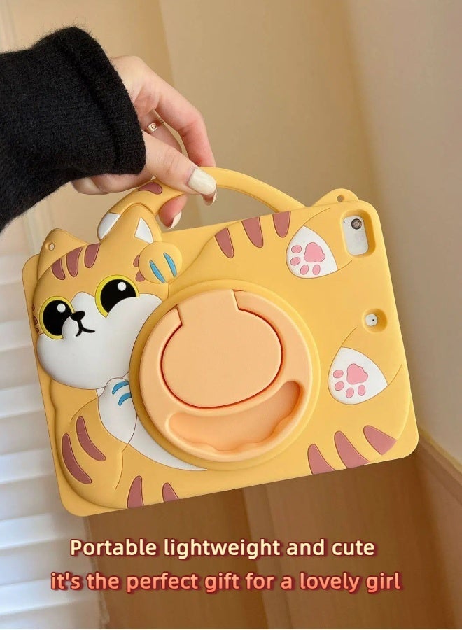 Case for Xiaomi Redmi Pad Se 11 Inch Cover Fall-Resistant, Tablet Cover For Kids With Cute Cat Shape, With 3-In-1 Multi Grip Handle/Stand/Pen Tray, Free School Bag Strap Anti-Glare Screen Protector Kids Stylus Designed For Children-Orange Yellow - Image 5