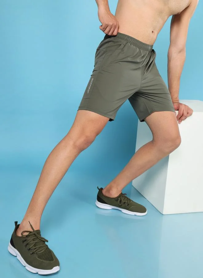 Technosport Technosport Men Plain Green Shorts with Zip Pocket