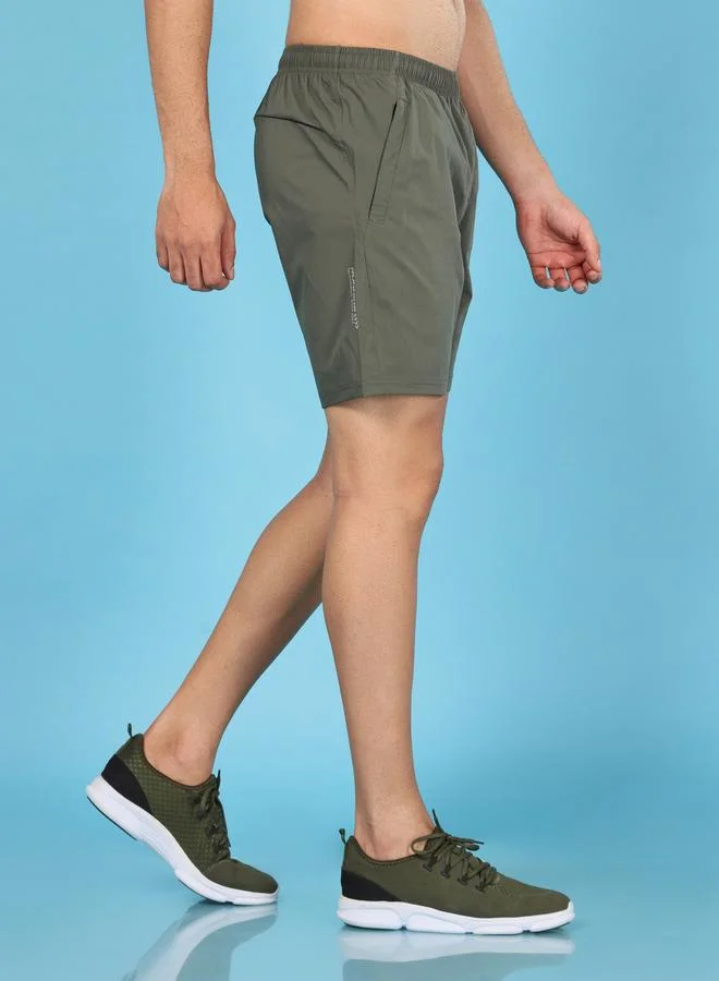 Technosport Technosport Men Plain Green Shorts with Zip Pocket