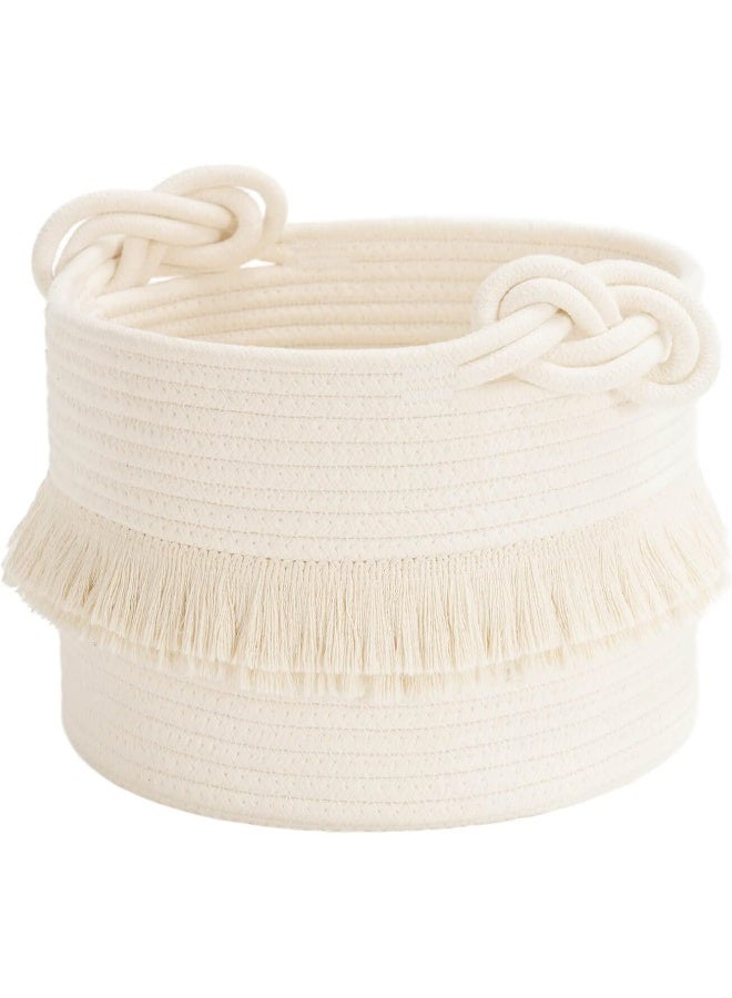 CherryNow Small Woven Storage Baskets Cotton Rope Decorative Hamper for Diaper, Blankets, Magazine and Keys, Cute Tassel Nursery Decor - Home Storage Container - Image 1