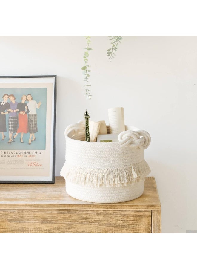 CherryNow Small Woven Storage Baskets Cotton Rope Decorative Hamper for Diaper, Blankets, Magazine and Keys, Cute Tassel Nursery Decor - Home Storage Container - Image 3