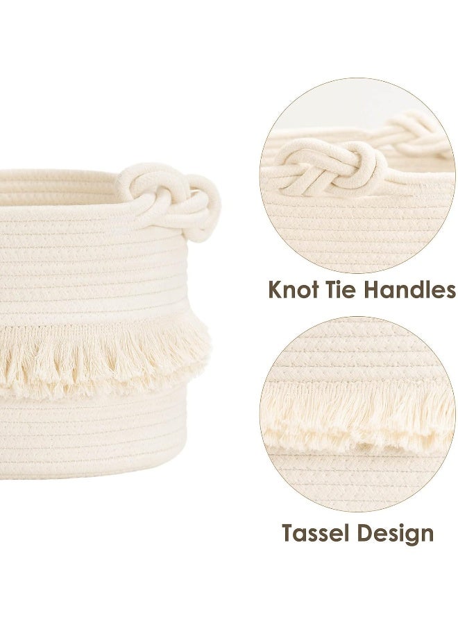 CherryNow Small Woven Storage Baskets Cotton Rope Decorative Hamper for Diaper, Blankets, Magazine and Keys, Cute Tassel Nursery Decor - Home Storage Container - Image 5