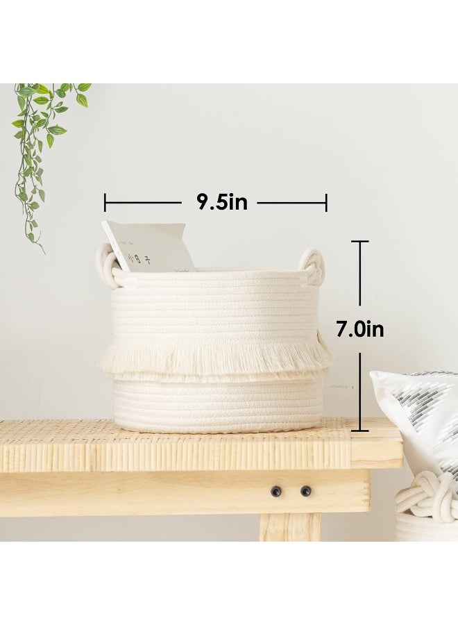 CherryNow Small Woven Storage Baskets Cotton Rope Decorative Hamper for Diaper, Blankets, Magazine and Keys, Cute Tassel Nursery Decor - Home Storage Container - Image 4