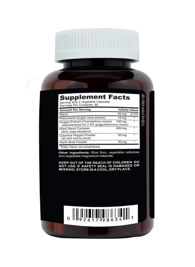 Clinical Daily - Cholesterol Care Supplement. Vegan Cholesterol And Triglyceride Supplements. Plant Sterols Supplements Cholesterol Support With Guggul Garlic Niacin. 120 Capsules - Image 1