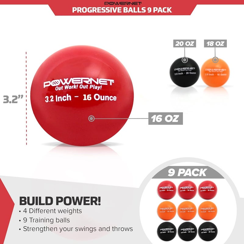 PowerNet Sweet Spot Training Bat + 3.2" Progressive Weighted Softball Training Balls for Hitting & Pitching, 9 Pack Weighted Balls & Weighted Bat, Improve Hand-Eye Coordination & Power - Image 2