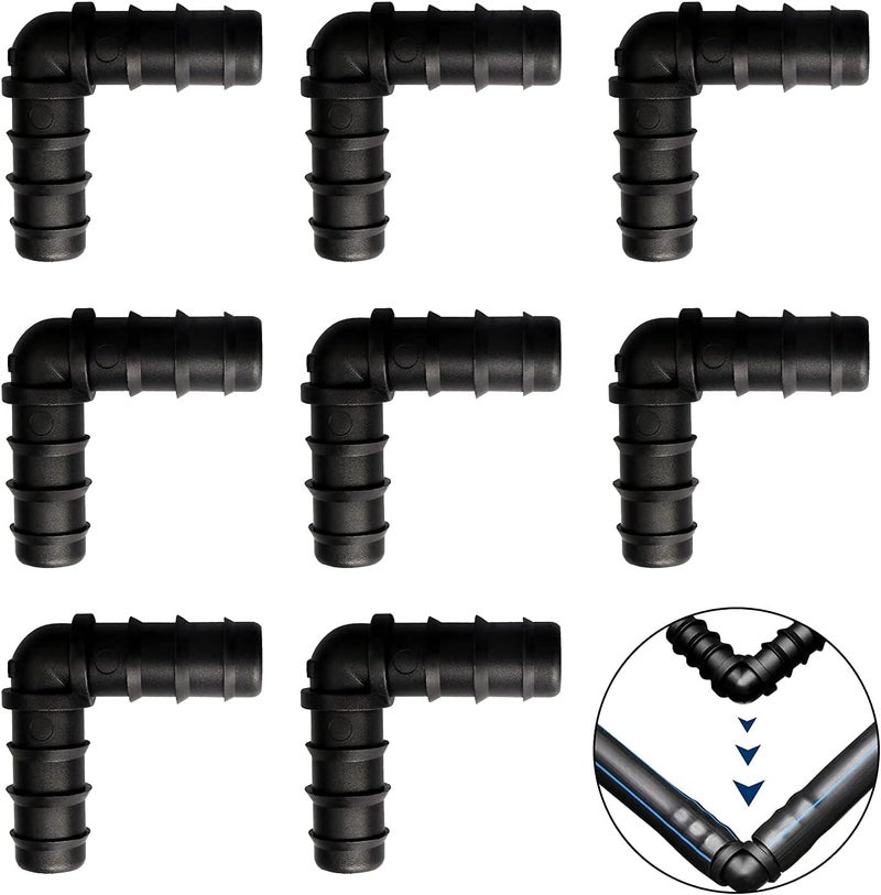 Lanjue 8 Pieces 1/2 Inch Garden Barbed Connector, Elbow Drip Irrigation Hose Connector Parts Irrigation Fittings Kit for Water Pipe Joints Watering System - Image 1