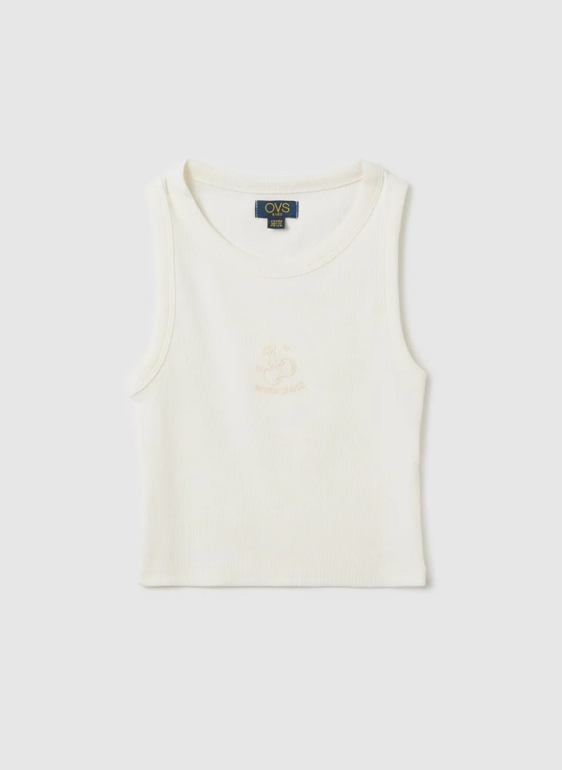 او في اس White Stretch Cotton Vest Ovs Kids