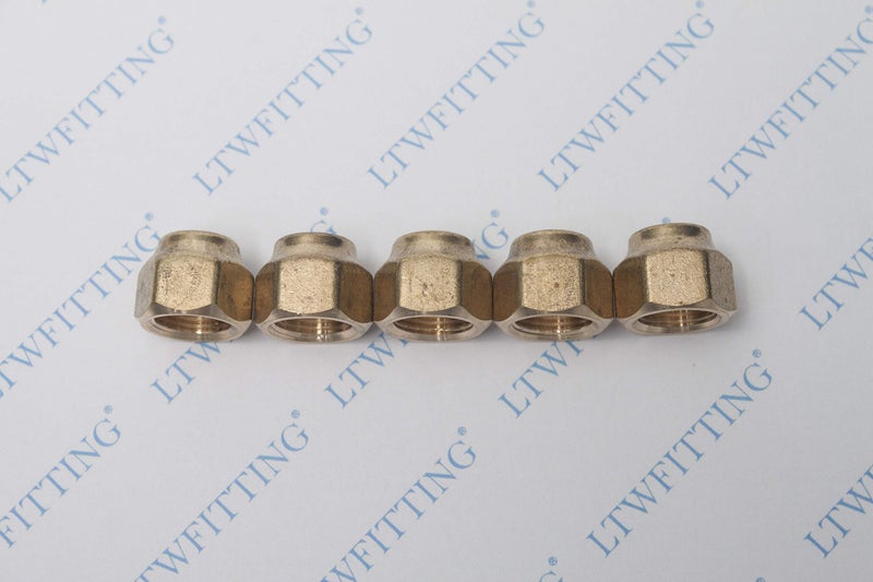 LTWFITTING Brass 3/8" OD Flare Short Forged Nut,Brass Flare Tube Fitting(Pack of 5) - Image 2