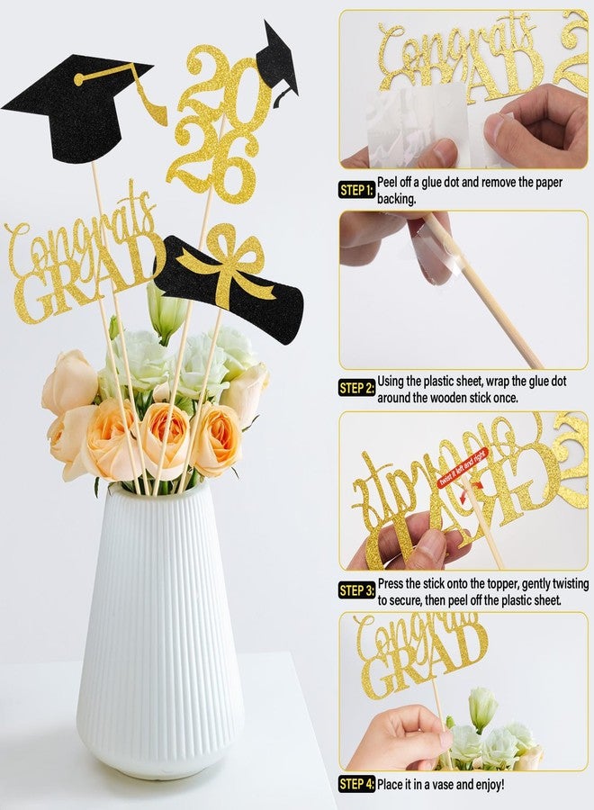 ALMHH Graduation Decoration Class of 2024, 16 PCS Gold and Black Double Sided Sparkling Graduation Centerpieces Sticks for Table, 2024 Graduation Party Decorations, Table Toppers, Set of 4 - Image 5
