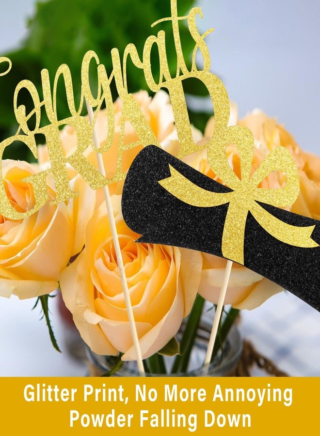 ALMHH Graduation Decoration Class of 2024, 16 PCS Gold and Black Double Sided Sparkling Graduation Centerpieces Sticks for Table, 2024 Graduation Party Decorations, Table Toppers, Set of 4 - Image 2