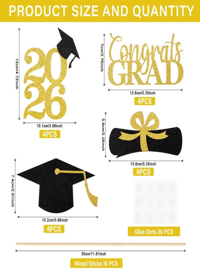 ALMHH Graduation Decoration Class of 2024, 16 PCS Gold and Black Double Sided Sparkling Graduation Centerpieces Sticks for Table, 2024 Graduation Party Decorations, Table Toppers, Set of 4 - Image 4