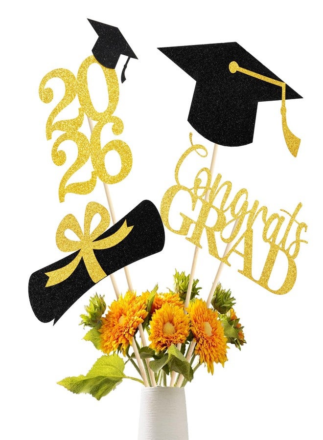 ALMHH Graduation Decoration Class of 2024, 16 PCS Gold and Black Double Sided Sparkling Graduation Centerpieces Sticks for Table, 2024 Graduation Party Decorations, Table Toppers, Set of 4 - Image 1