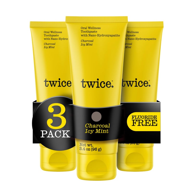 Twice Nano-Hydroxyapatite Toothpaste, Fluoride-Free - Helps Remineralize Teeth, Freshens Breath & Activated Charcoal for Teeth Whitening, ICY Mint - 3.4 oz, Pack of 3 - Image 1