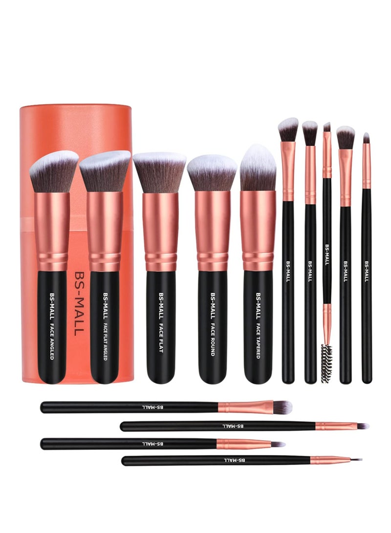 BS مول High Quality Synthetic Makeup Brush Set Foundation, Eyeshadow, Concealer Brush Set of 14 Pieces Rose Gold, 1 Set by BS-Mall  - Image 1