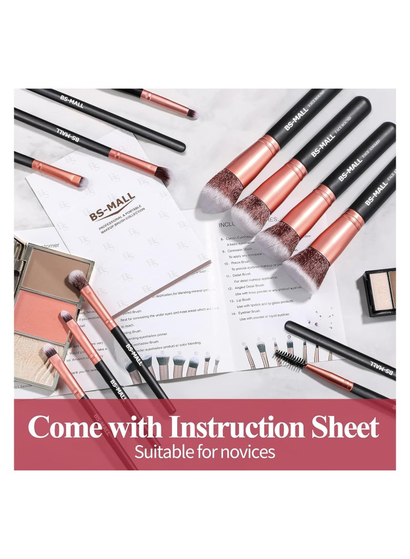 BS مول High Quality Synthetic Makeup Brush Set Foundation, Eyeshadow, Concealer Brush Set of 14 Pieces Rose Gold, 1 Set by BS-Mall  - Image 5