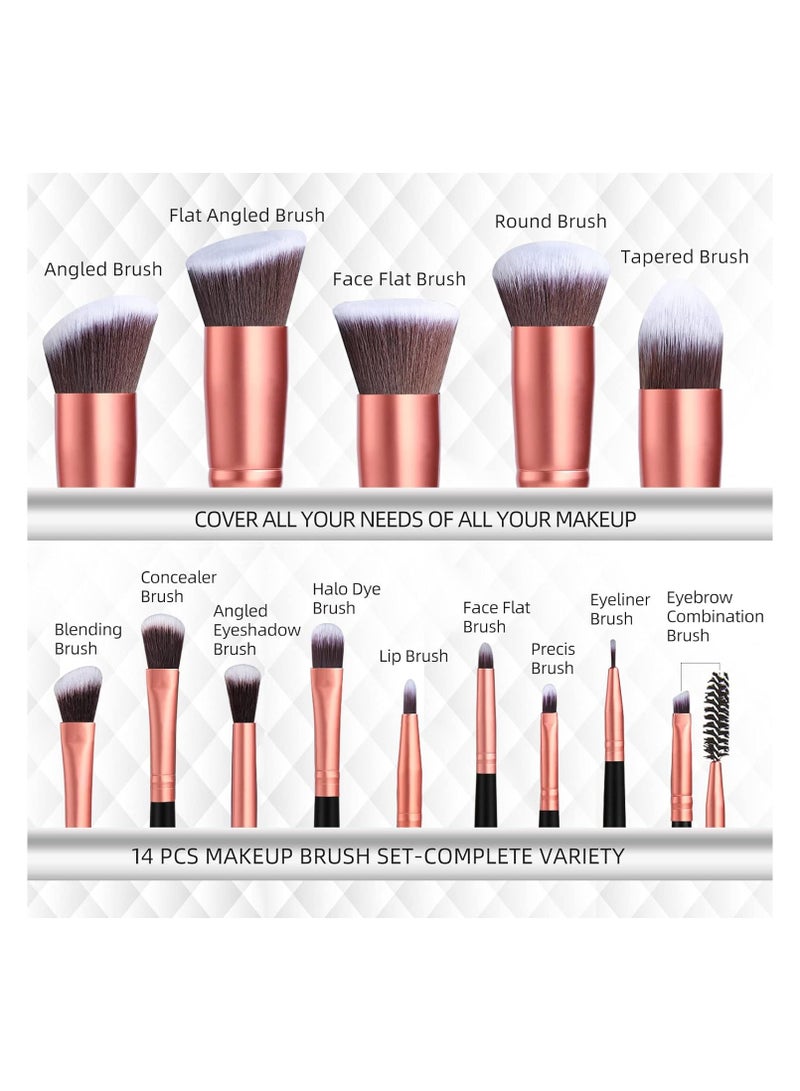 BS مول High Quality Synthetic Makeup Brush Set Foundation, Eyeshadow, Concealer Brush Set of 14 Pieces Rose Gold, 1 Set by BS-Mall  - Image 3