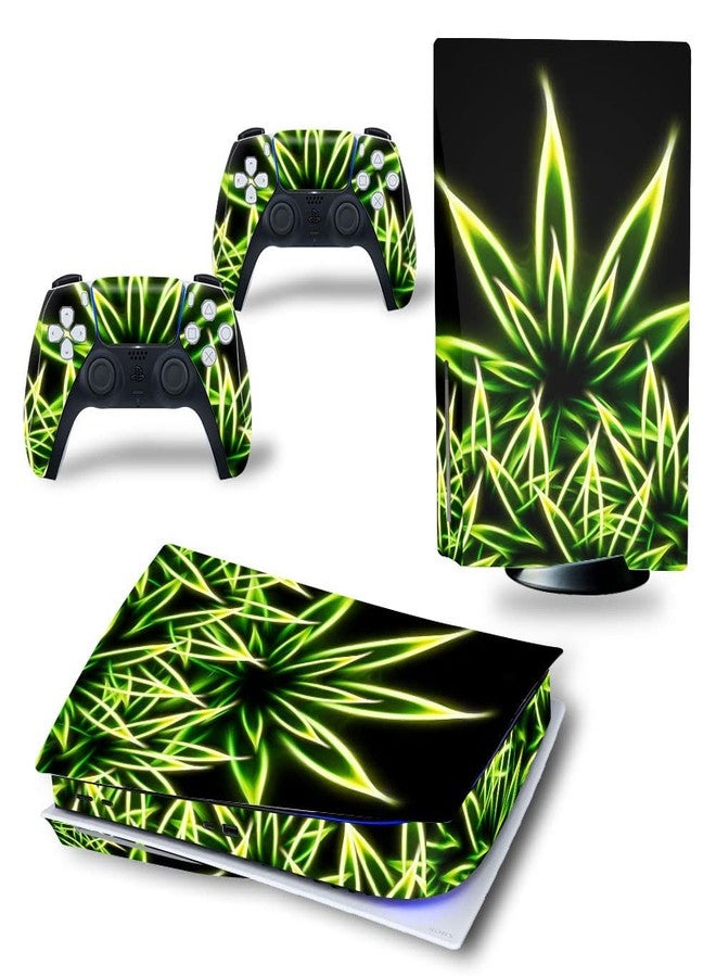 WPS Glossy Protective Vinyl Decal Skin/Stickers Wrap Cover for PS5 Skin Stickers Full Body for Playstation 5 Console and 2 Controllers (PS5 CD Version, Luminous Plants) - Image 1