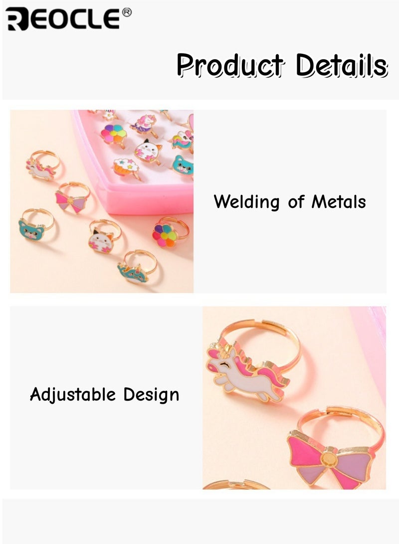 ريوكل 12 قطعة من مجموعة خواتم الأطفال متعددة المواضيع علبة على شكل قلب مع تعليقات مرحة إكسسوارات للارتداء اليومي العارض - Image 3