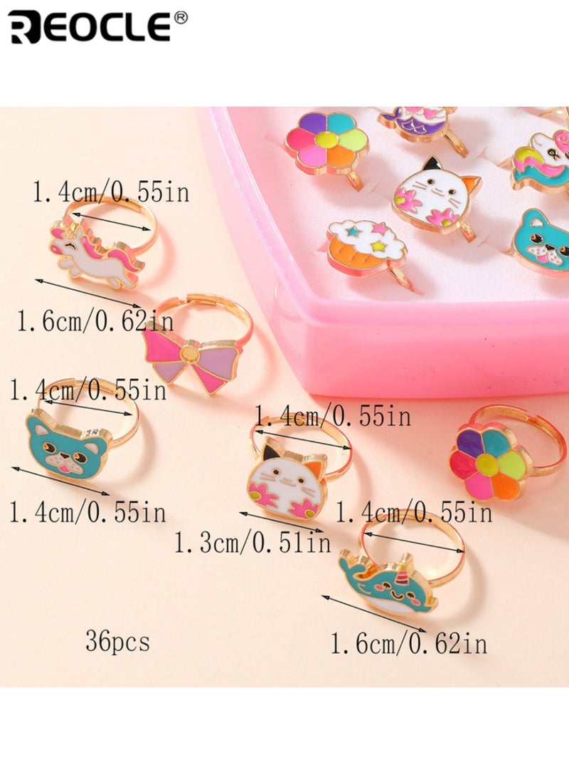 ريوكل 12 قطعة من مجموعة خواتم الأطفال متعددة المواضيع علبة على شكل قلب مع تعليقات مرحة إكسسوارات للارتداء اليومي العارض - Image 5